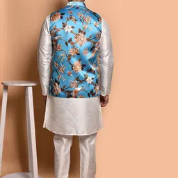PRINTCULTR Men Regular Pure Silk Kurta with Trousers image 4