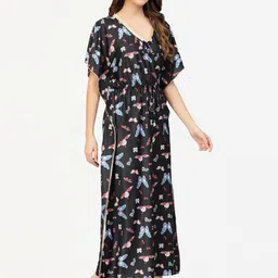 CHUI MUI Printed V- Neck Short Sleeves Maxi Kaftan nightdress image 2
