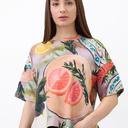 SPYKAR Women Floral Printed Round Neck Cotton Boxy T-shirt-picture-26