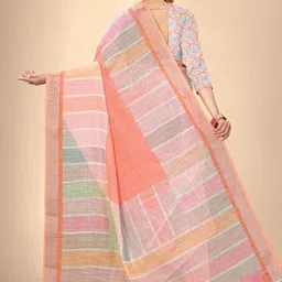 Abhilasha Striped Pure Linen Leheriya Saree with Blouse Piece image 2