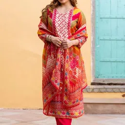 KALINI Women Ethnic Motifs Printed Regular Kurta with Trousers & With Dupatta image 4