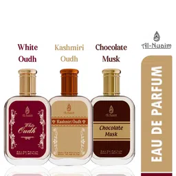 Al-Nuaim Set Of 3 White Oudh-Kashmiri Oudh & Chocolate Musk Eau De Parfum- 50 ml Each image 3