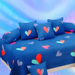 WELLNEST Blue & Red 8 Pieces Heart Printed Cotton Diwan Set-picture-44