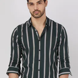 Mufti Men Spread Collar Striped Cotton Slim Fit Casual Shirt-picture-23