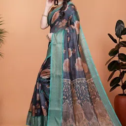 VelvetHue Floral Silk Blend Handloom Mysore Silk Saree-picture-24
