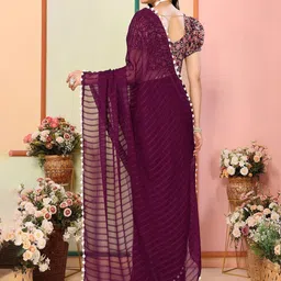 CATCHY FOREVER Striped Poly Georgette Saree image 2