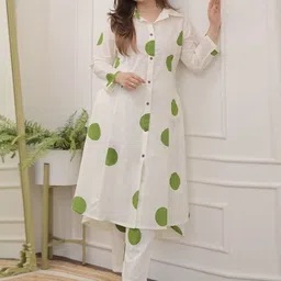 Velintis Women Geometric Printed Regular Pure Cotton Kurti With Trousers-image-4