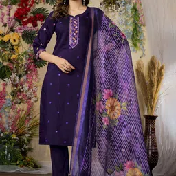 Ekta Textiles Women Floral Embroidered Regular Thread Work Kurti with Trousers & Dupatta-picture-48