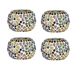 Somil Vibrant Multicolor Glass Candle Holder Add A Touch Of Magic To Diwali, Parties & Candlelight Dinners, Size-8.5 X 8.5 X 7 Cm Pack OF 4-image-88