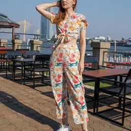 Zink London Women Floral Printed Straight Fit High-Rise Trouser-image-16