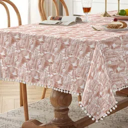 CASABLEU Rust & White Floral Printed 6-Seater Table Cover-picture-39