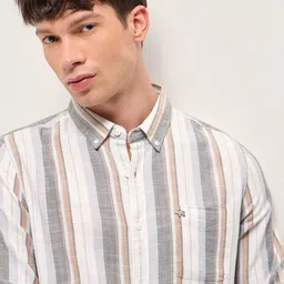 THE BEAR HOUSE Striped Button-Down Collar Slim Fit Pure Cotton Casual Shirt image 5