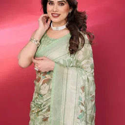 ROOP SUNDARI SAREES Floral Printed Zari Pure Chiffon Saree image 5