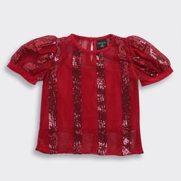 Tiny Girl Sequinned Stripes Embellished Puff Sleeve Sheer Tank Top-picture-38
