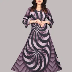 PURSA Abstract Printed V-Neck Satin Maxi Nightdress-picture-14