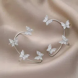 DressBerry Silver-Plated Cubic Zirconia Studded Korean Butterfly Shaped Ear Cuff image 3