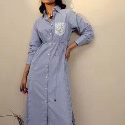 Pink Paprika by SASSAFRAS Women Shirt Collar Striped Shirt Midi Dress-picture-32