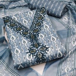 Panzora Ethnic Motifs Printed Sequinned Unstitched Dress Material-picture-0