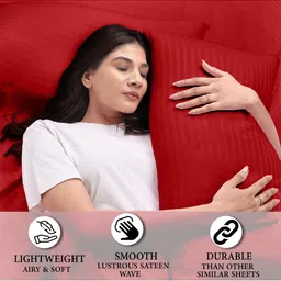 AJISH Red Striped 300 TC King Bedsheet with 2 Pillow Covers image 2