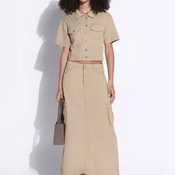 SHOWOFF Shirt Collar Denim Crop Shirt & Cargo Skirt image 4