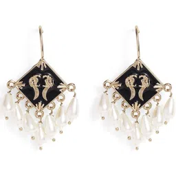 Ishin Gold Plated Pearls Studded Diamond Shaped Drop Earrings image 2