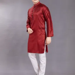 PulseIQ Men Geometric Flared Sleeves Thread Work Jacquard Kurta image 5