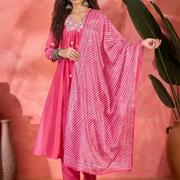 Moda Rapido Women Embroidered Pleated Thread Work Kurta with Trousers & With Dupatta-picture-32