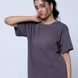 LoveDky Women Solid Round Neck Cotton Oversized T-shirt-picture-41