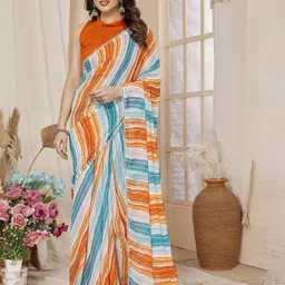 ROOP SUNDARI SAREES Striped Pure Georgette Saree With Unstitched Blouse Piece-picture-13