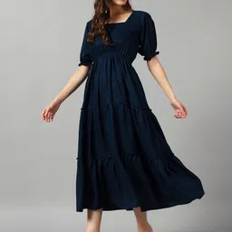 Raiyani Enterprise Women Square Neck Puff Sleeves Fit & Flare Dresses-image-32