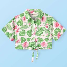 CrayonFlakes Girls Tropical Print Shirt Style Crop Top-picture-6