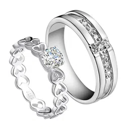 Ringzinnie Set Of 2 Stone-Studded Dil Cross Couple Adjustable Finger Ring-picture-27