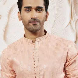 VASTRAMAY Men Ethnic Motifs Regular Kantha Work Kurta with Churidar image 5