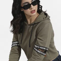 Campus Sutra Self Design Hooded Cotton Pullover Sweatshirt image 4