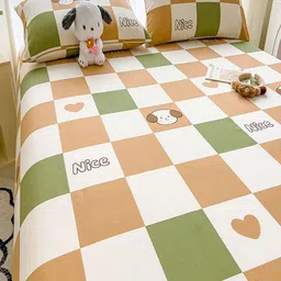 JC HOME Green & Brown Geometric 140 TC King Bedsheet with 2 Pillow Covers image 2