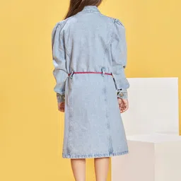 Peppermint Print Bell Sleeve Denim A-Line Dress image 2