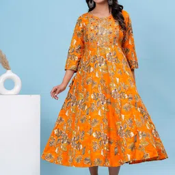 HEARTLOOM Floral Printed Anarkali Midi Dress-image-10