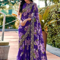 Peachmode Floral Zari Pure Georgette Saree-image-46