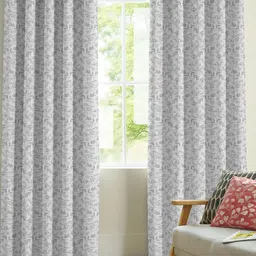 Nefertiti Home Grey 2 Pieces Floral Printed Black Out Door Curtains-image-19