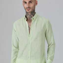 Banana Club Men Classic Slim Fit Semi Sheer Striped Casual Shirt-image-96