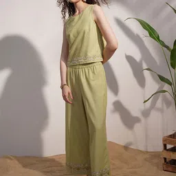 Vara By Vishudh Embroidered Round Neck Top With Trouser Co-Ords-image-20