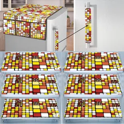 E-Retailer 8Pc Brown & Yellow Printed Waterproof 3-Layered Refrigerator Covers With Pocket-picture-31