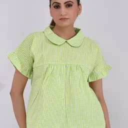 SIDDHO HUM Women Checked Flutter Sleeves Empire Cotton Top-picture-37
