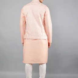 Manish Creations Mandarin Collar Straight Kurta With Churidar And Nehru Jacket image 2