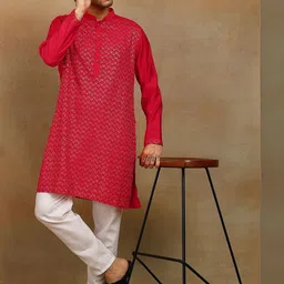 House of Pataudi Men Embroidered Mandarin Collar Neck Straight Kurta-picture-24