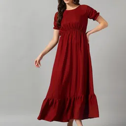 Krunal Raiyani Women Solid Round Neck Flared Fit and Flare Dress-picture-32