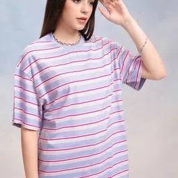 Tokyo Talkies Women Striped Drop-Shoulder Sleeves T-shirt-image-38