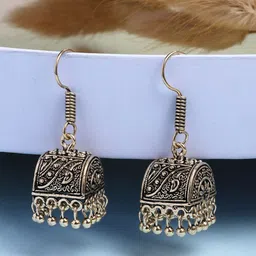 Anouk Set Of 2 German Silver-Plated Oxidised Dome Shaped Jhumkas-picture-34