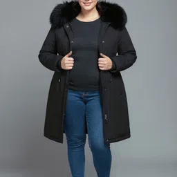 Sztori Plus size Hooded fur Longline Parka Jacket-image-47