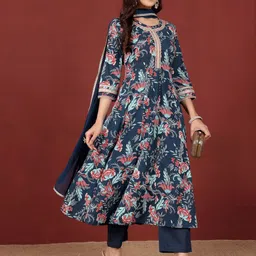 Varanga Women Floral Printed Regular Pure Cotton Kurta with Trousers & With Dupatta image 2